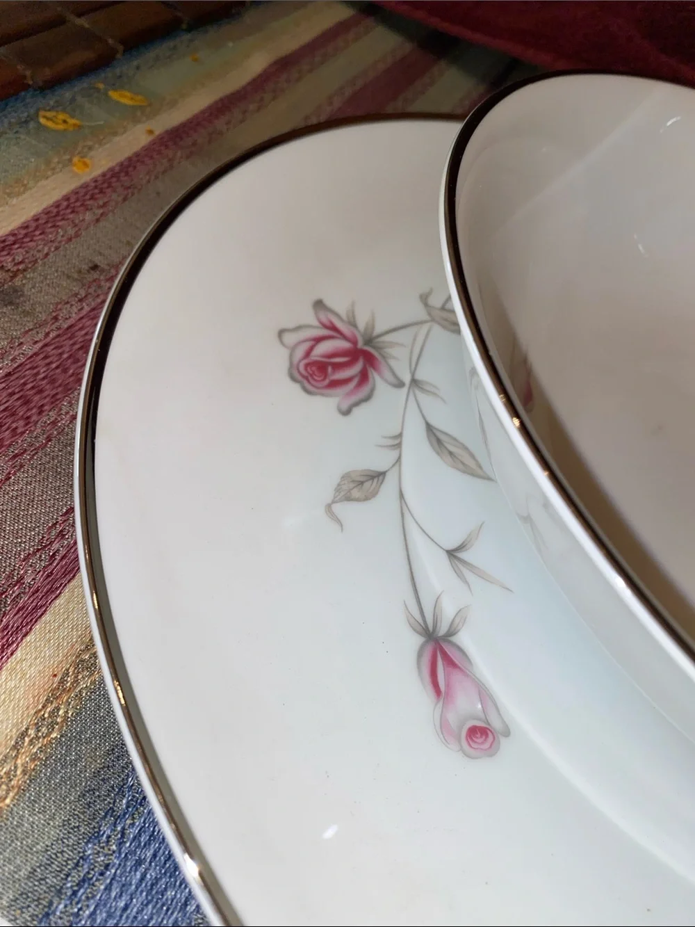 Vintage Seizan White Porcelain Dinner and Serving Bowls with Pink Rose Motif